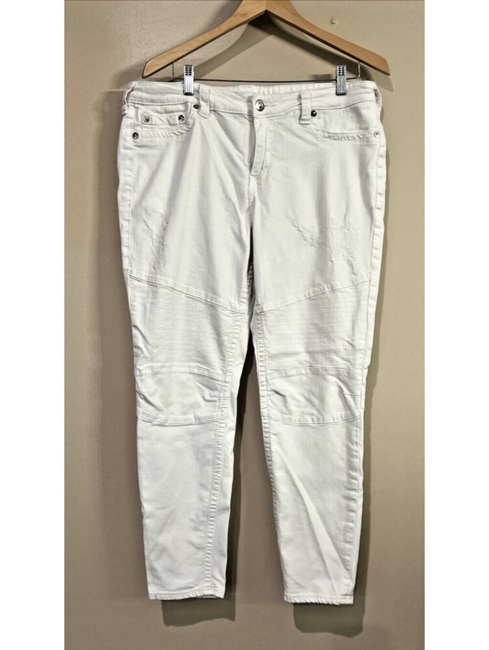 True Religion White Jeans World Tour Moto Biker Ribbed Knee Stretch - Women 36